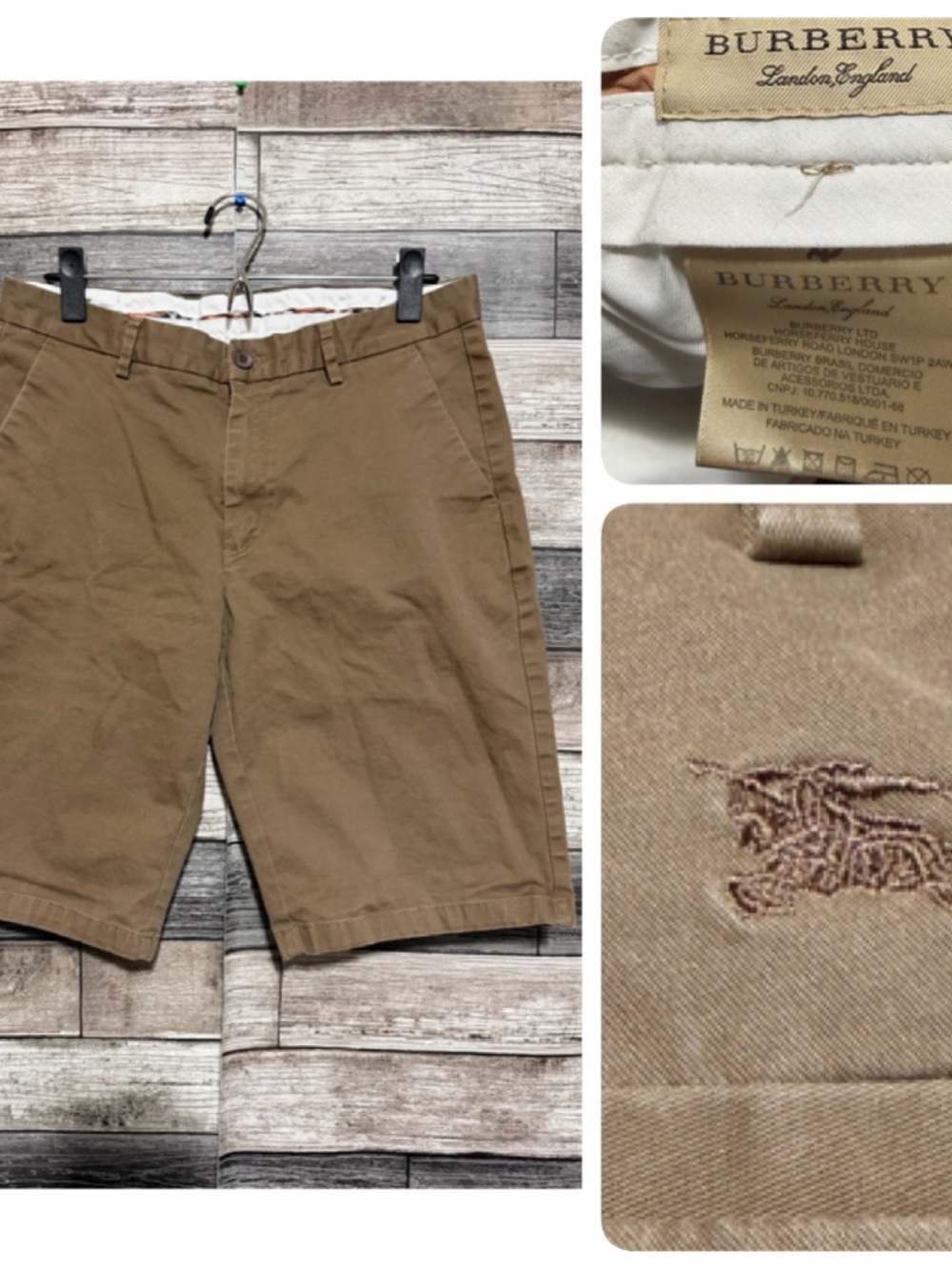 Burberry Chino Shorts Men’s 33 Brown Embroidered (Inseam 11) Stretch (READ!)